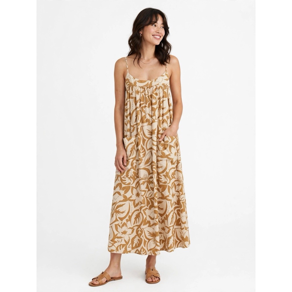 Madewell Linen Blend Cami Midi Dress Tropical Floral Print Sleeveless Small